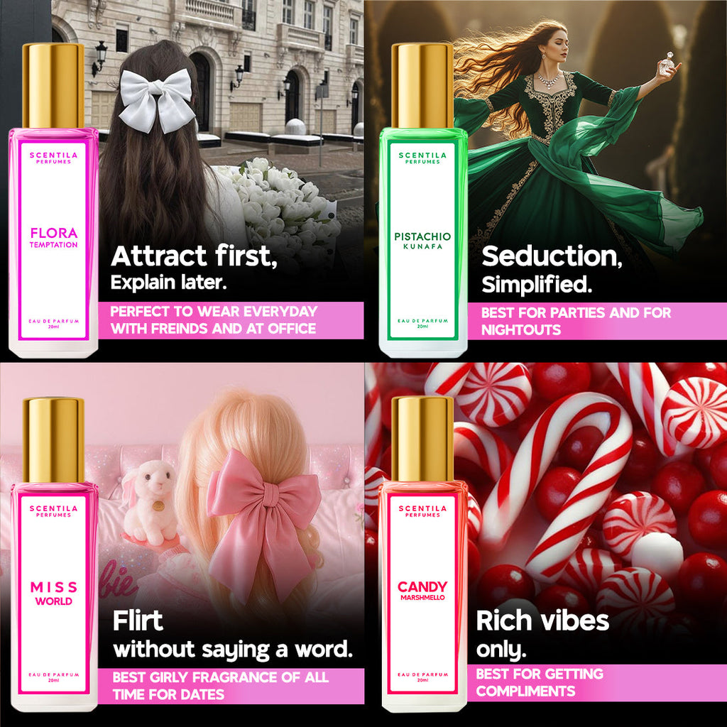 Luxury perfume set for woman  - Flora | Pistachio | Miss world | Candy